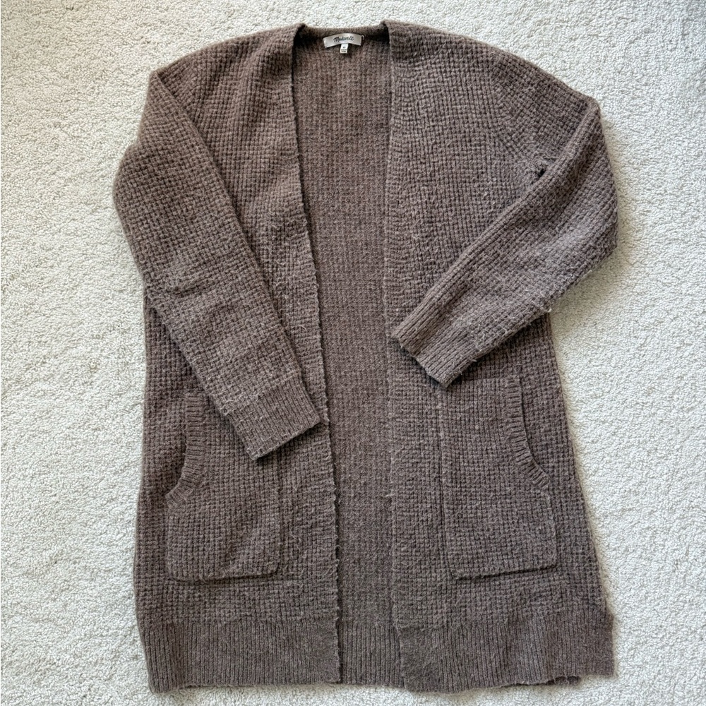 Madewell Oversized Taupe Open-Front Waffle Knit Cardigan